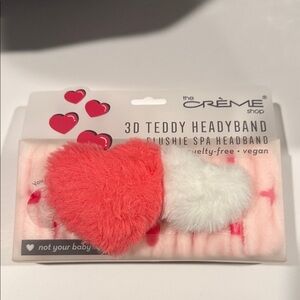 3D Teddy Heart Plushie Spa Headband - Coral & White NWT